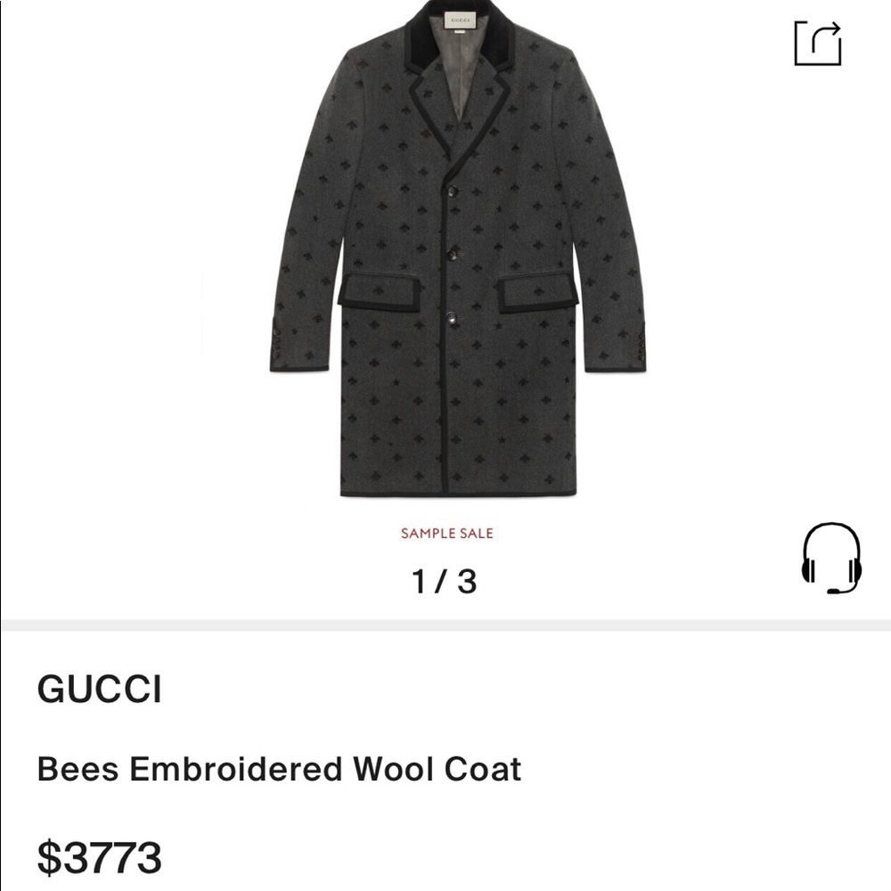 Gucci Embroidered Wool Coat with Bees & Stars